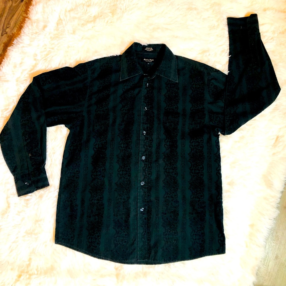 Eighty Eight Platinum, Black Patterned Button down Shirt, Men’s: Size, Medium